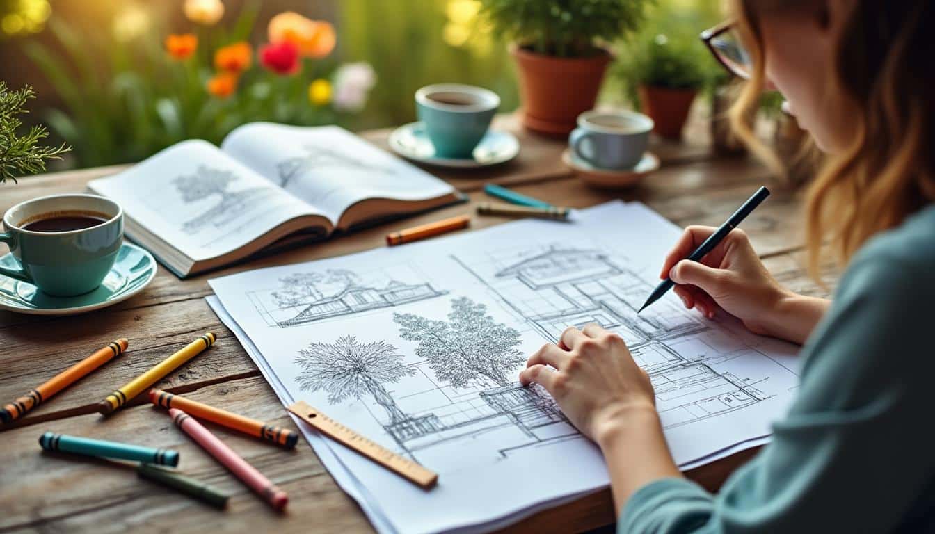 Illustration: Étapes pour réaliser un croquis de plan de jardin paysager