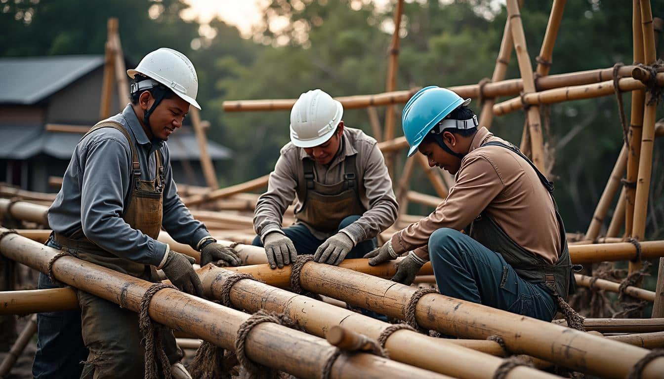 Illustration: Techniques de montage et méthodes de travail avec l’échafaudage en bambou