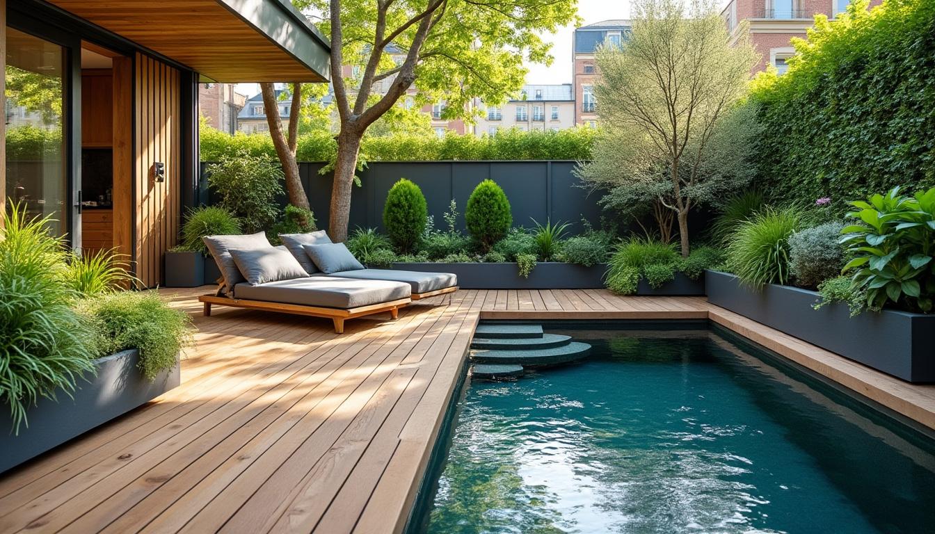 Illustration: Principes essentiels de l’aménagement paysager d’un petit jardin avec piscine