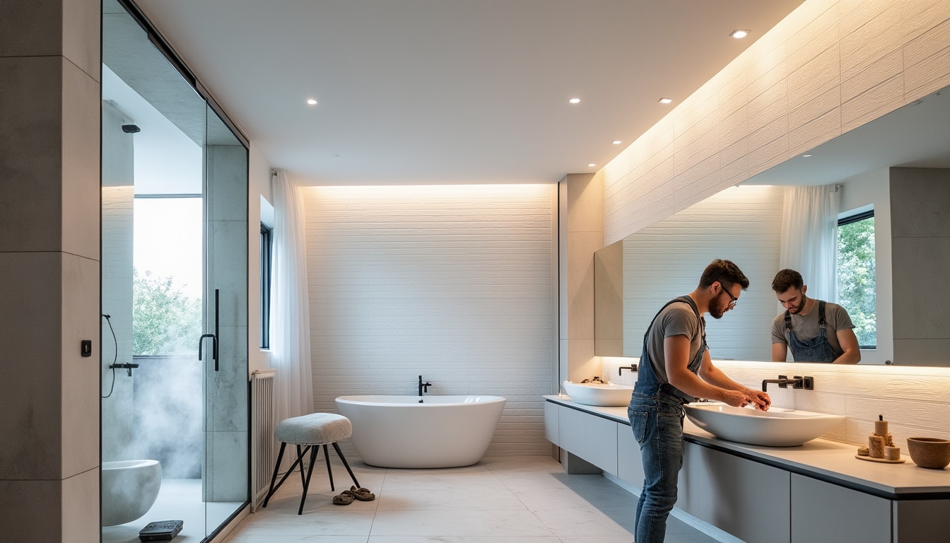 Illustration: Définition et principes du faux plafond dans une salle de bain