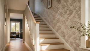 Papier peint dans un escalier : pose, choix et finitions